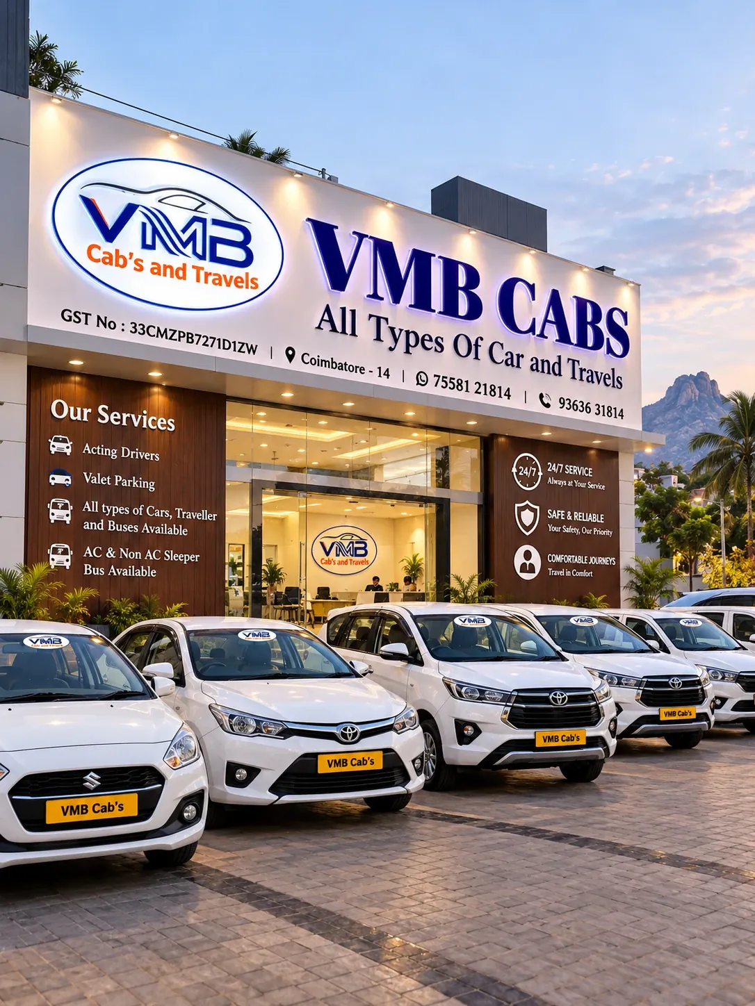 VMB Cab's and Travels office on Thadagam Road, Coimbatore